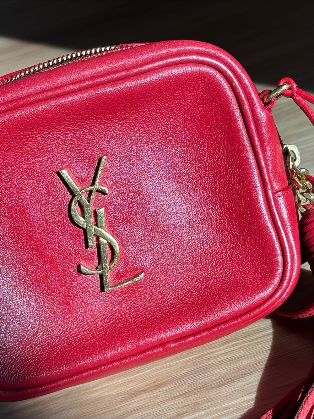 YSL Saint Laurent Monogram Blogger Bag with Tassel - Rouge Eros (Red/Cherry Red) - Picture 2 of 10